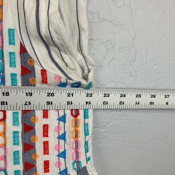 Savanna Jane Dress Tunic Blue CreamColorful Embroiderey Mini Boho Lined Size 1X - Picture 5 of 8